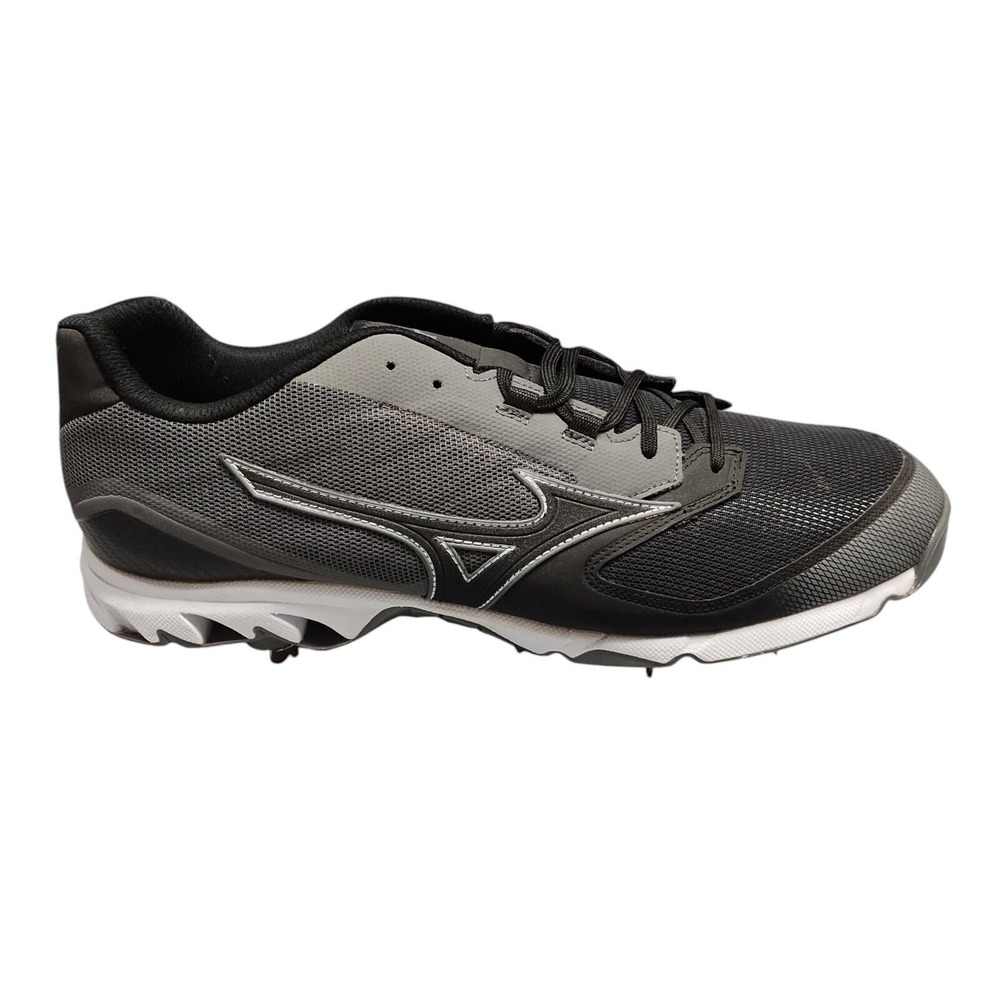 Mizuno 9-Spike Dominant 2 Baseball Cleats Mens Sz 15 Black Gray Logo Lace Up EUC